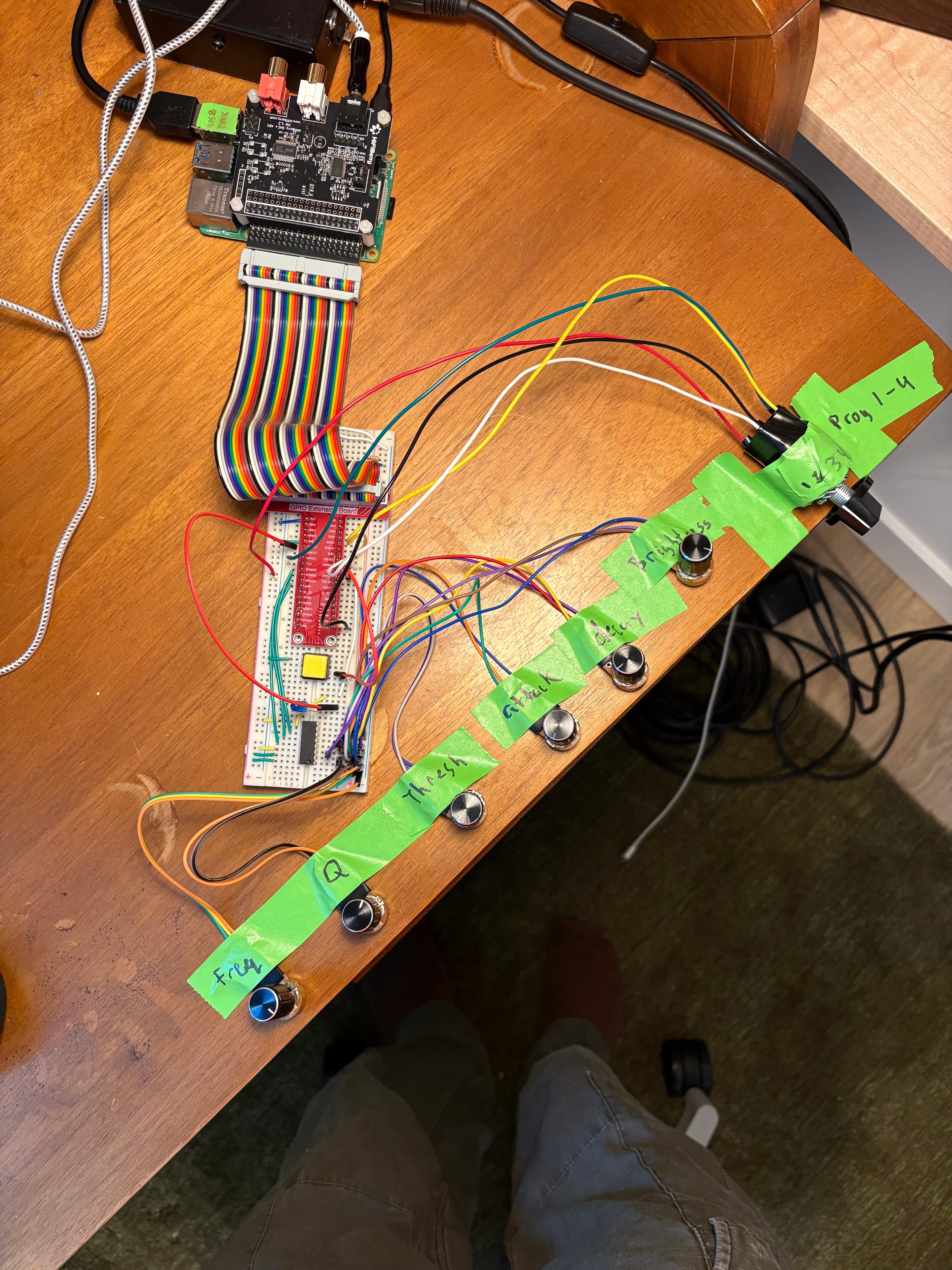 Prototype control layout with labeled knobs